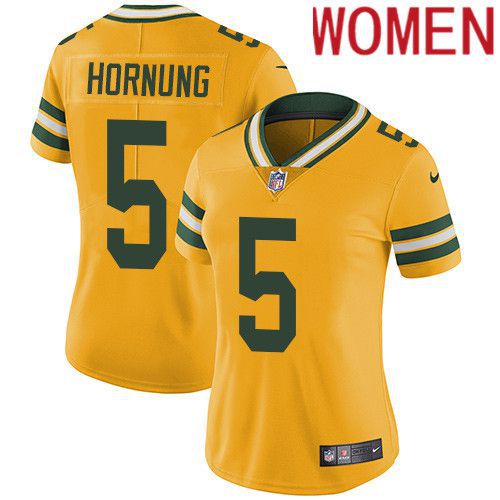 Women Green Bay Packers #5 Paul Hornung Yellow Nike Vapor Limited NFL Jersey